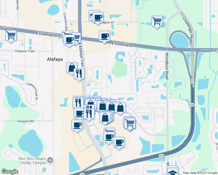 map of restaurants, bars, coffee shops, grocery stores, and more near 1221 Sophie Boulevard in Orlando
