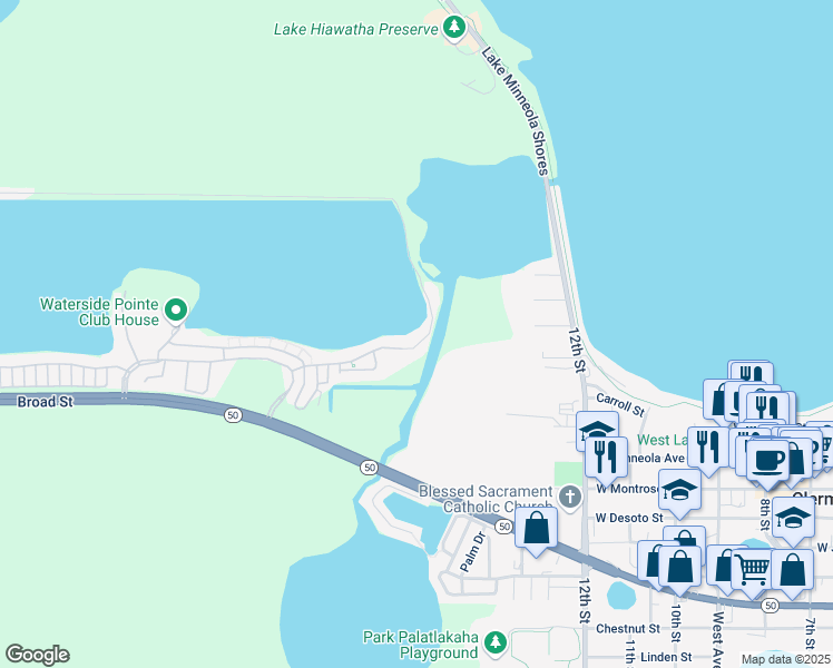 map of restaurants, bars, coffee shops, grocery stores, and more near 556 Blue Cypress Drive in Groveland