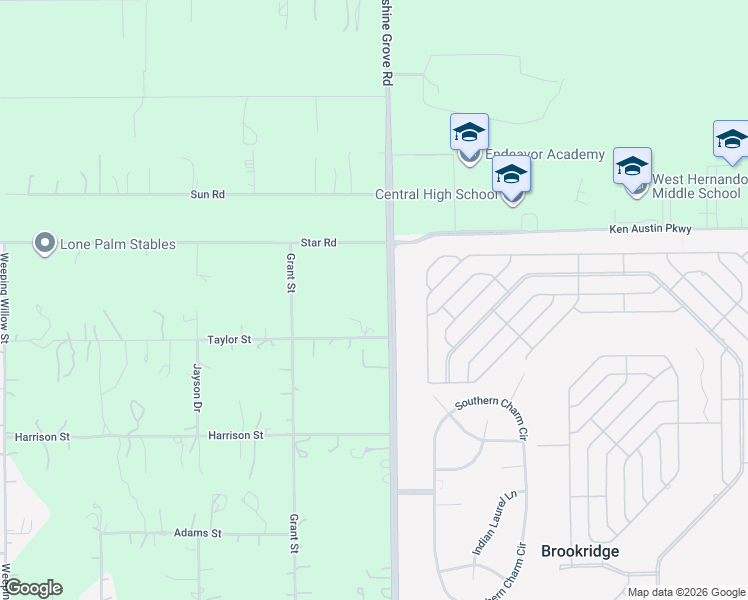 map of restaurants, bars, coffee shops, grocery stores, and more near 9175 Sunshine Grove Road in Brooksville