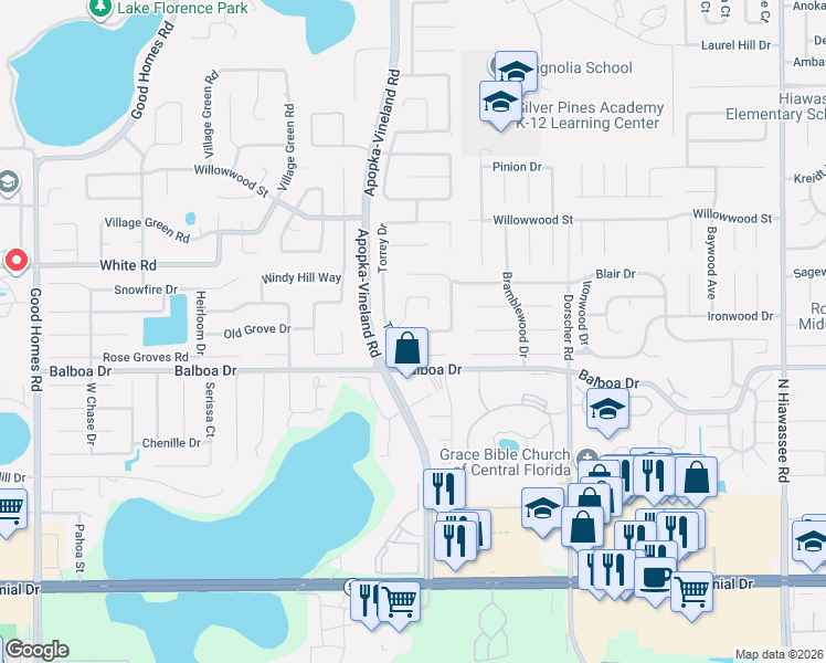 map of restaurants, bars, coffee shops, grocery stores, and more near 1714 Torrey Drive in Orlando