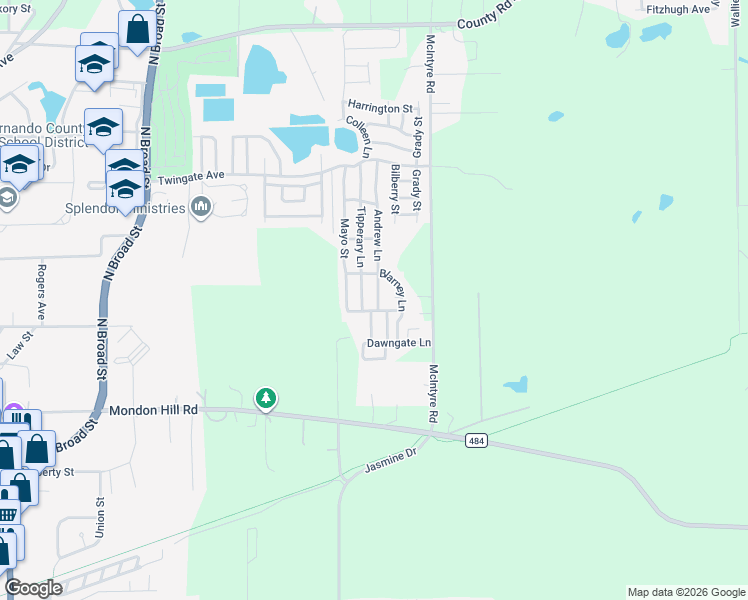 map of restaurants, bars, coffee shops, grocery stores, and more near Tyrone Avenue in Brooksville
