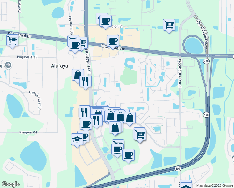 map of restaurants, bars, coffee shops, grocery stores, and more near 1204 Sophie Boulevard in Orlando