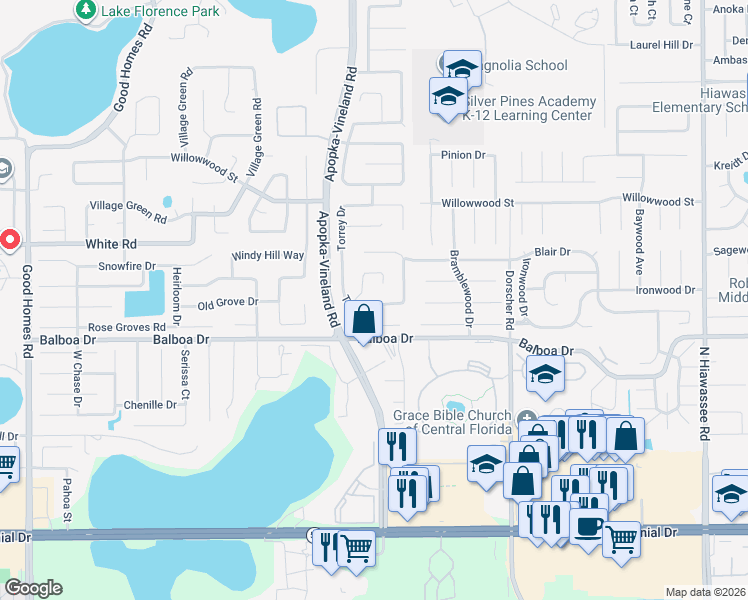 map of restaurants, bars, coffee shops, grocery stores, and more near 1714 Torrey Drive in Orlando