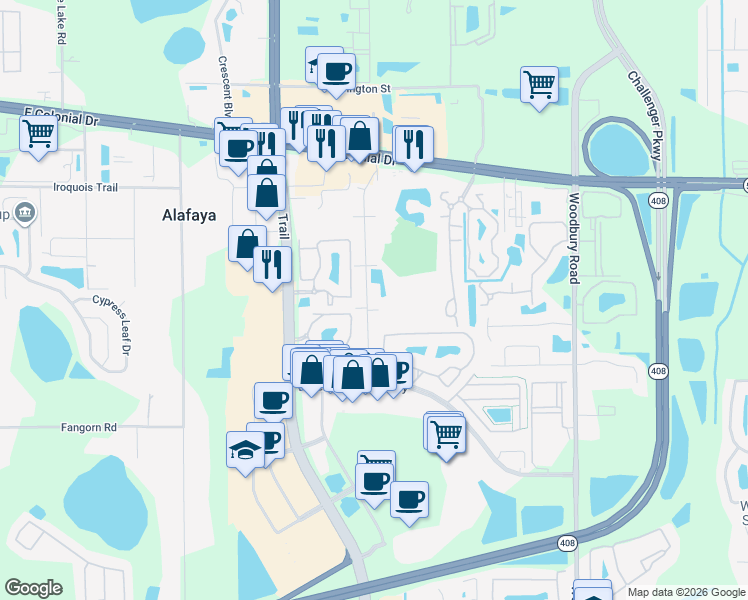 map of restaurants, bars, coffee shops, grocery stores, and more near 1239 Sophie Boulevard in Orlando