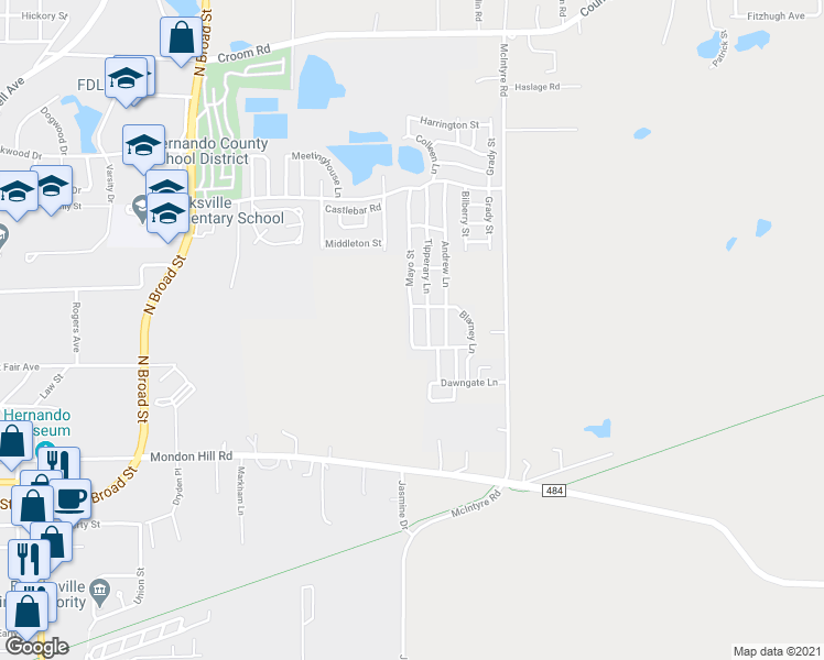 map of restaurants, bars, coffee shops, grocery stores, and more near 4161 Mayo Street in Brooksville