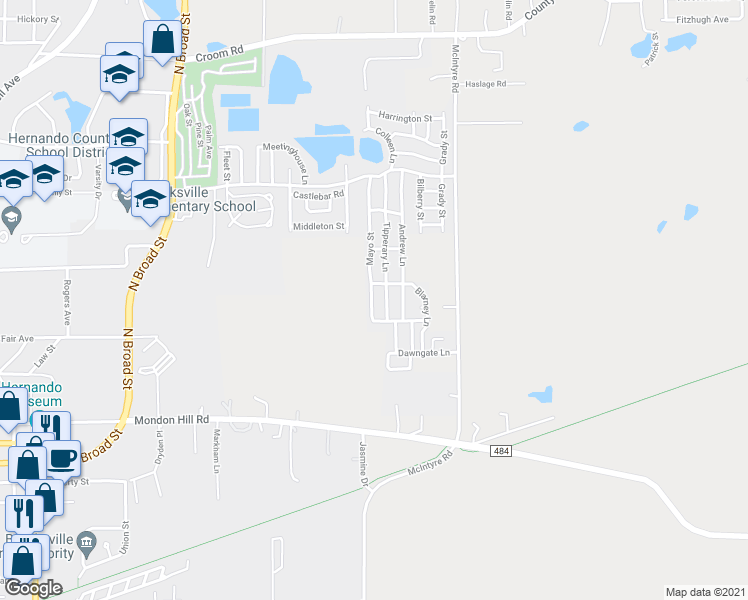 map of restaurants, bars, coffee shops, grocery stores, and more near 4157 Mayo Street in Brooksville