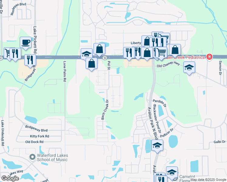map of restaurants, bars, coffee shops, grocery stores, and more near 1466 Marsh Creek Lane in Orlando