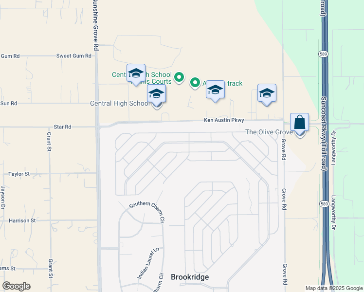 map of restaurants, bars, coffee shops, grocery stores, and more near 16037 Brookridge Boulevard in Brooksville