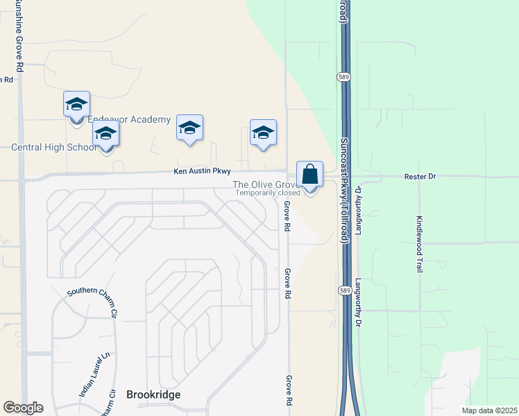 map of restaurants, bars, coffee shops, grocery stores, and more near 9268 Salvini Drive in Brooksville