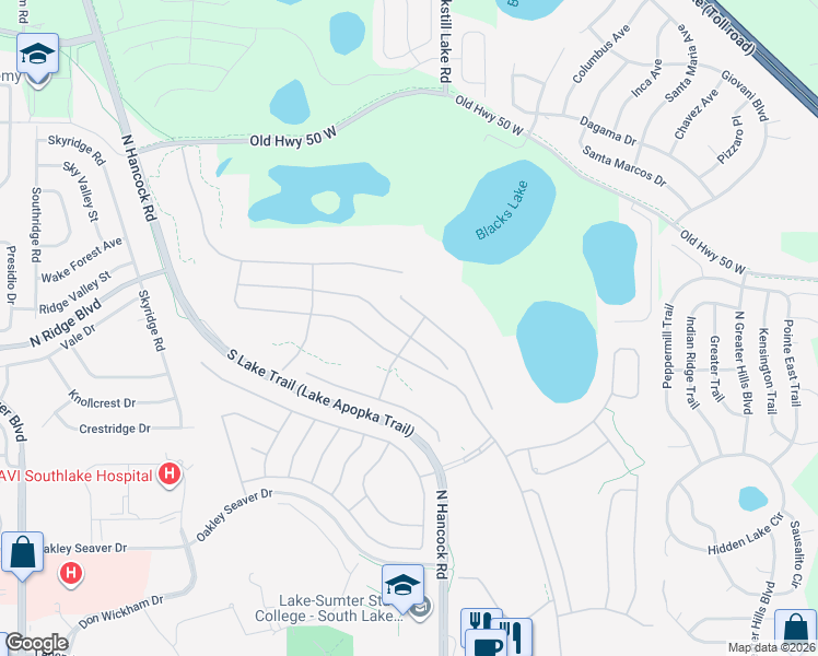 map of restaurants, bars, coffee shops, grocery stores, and more near 915 Wolf Creek Street in Clermont