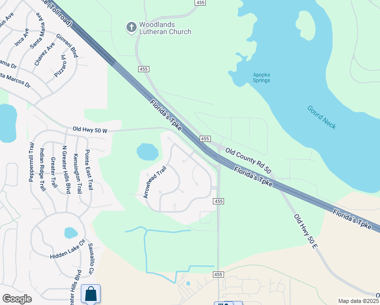 map of restaurants, bars, coffee shops, grocery stores, and more near 16000 Arrowhead Trail in Clermont