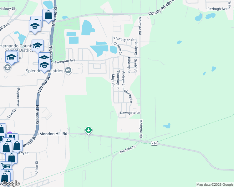 map of restaurants, bars, coffee shops, grocery stores, and more near 4252 Tipperary Lane in Brooksville