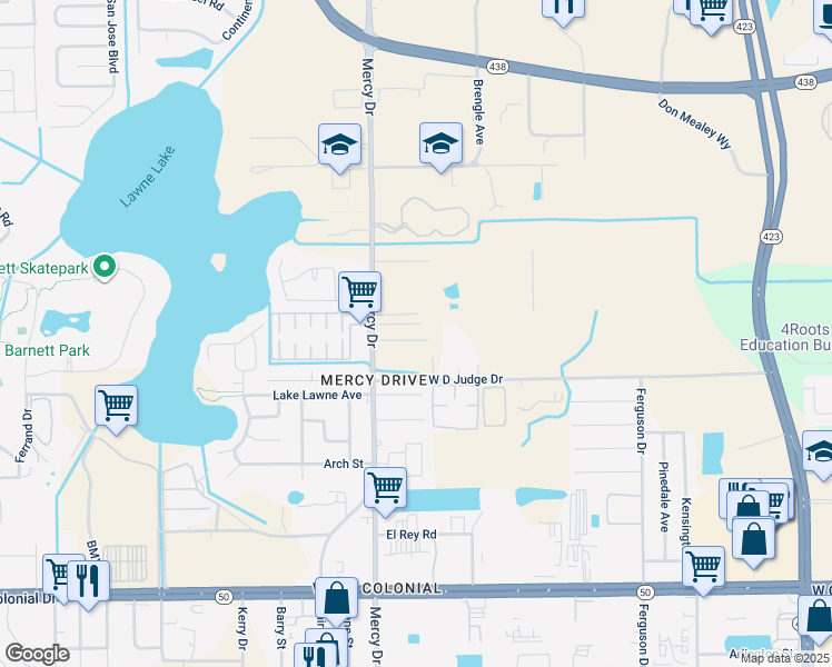 map of restaurants, bars, coffee shops, grocery stores, and more near 4109 Kalwit Lane in Orlando