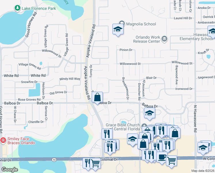 map of restaurants, bars, coffee shops, grocery stores, and more near 1776 Tallo Way in Orlando