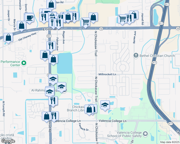 map of restaurants, bars, coffee shops, grocery stores, and more near 8020 Antibes Court in Orlando