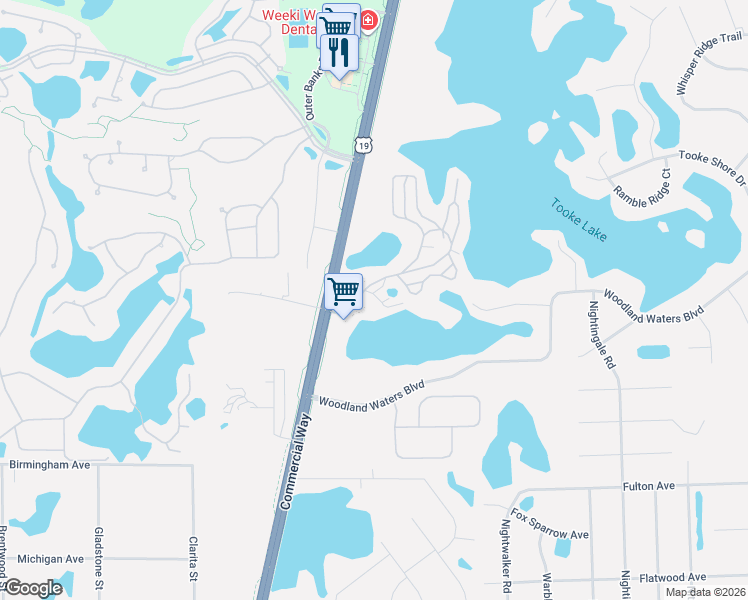 map of restaurants, bars, coffee shops, grocery stores, and more near 9264 Grizzly Bear Lane in Spring Hill