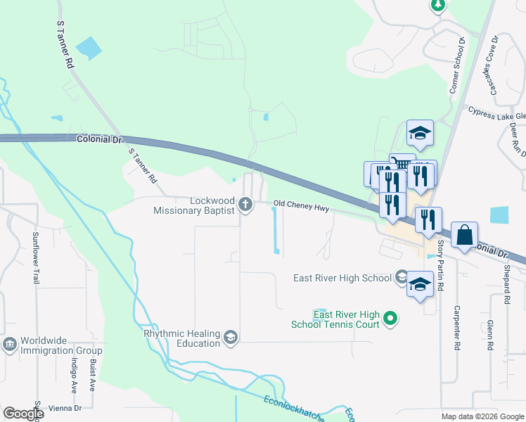 map of restaurants, bars, coffee shops, grocery stores, and more near 16336 Old Cheney Highway in Orlando