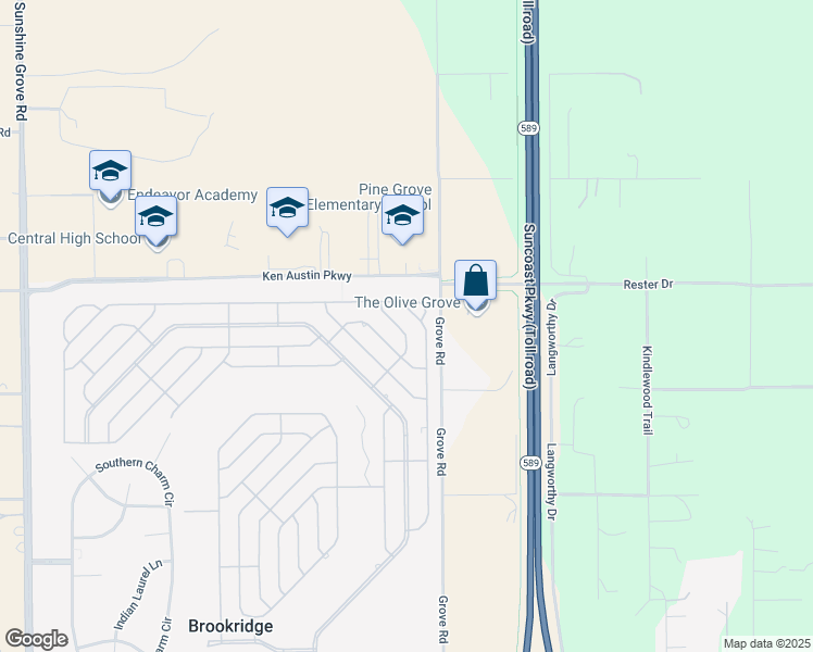 map of restaurants, bars, coffee shops, grocery stores, and more near 9268 Salvini Drive in Brooksville