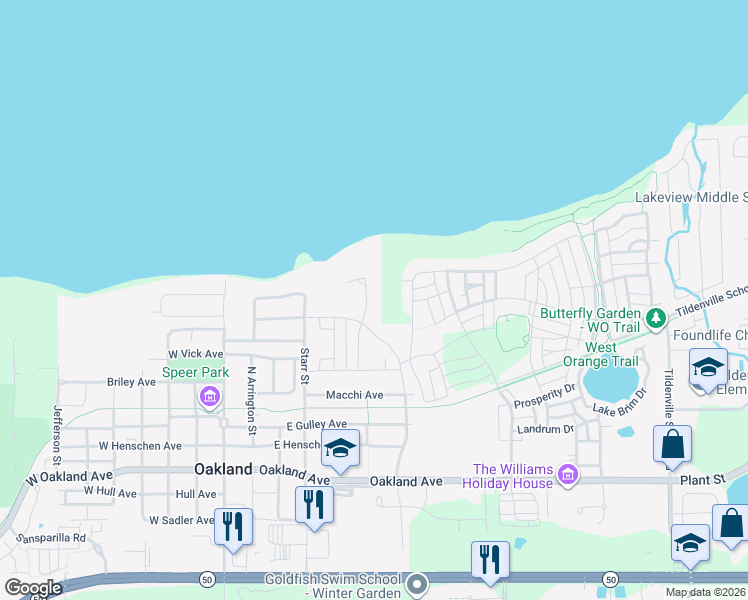 map of restaurants, bars, coffee shops, grocery stores, and more near 1200 Tildenville School Road in Winter Garden