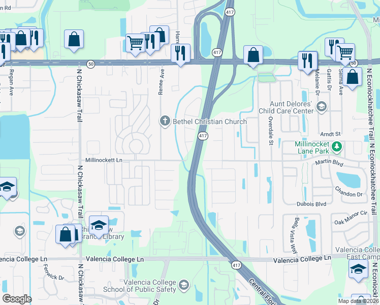 map of restaurants, bars, coffee shops, grocery stores, and more near 1137 Easton Street in Orlando