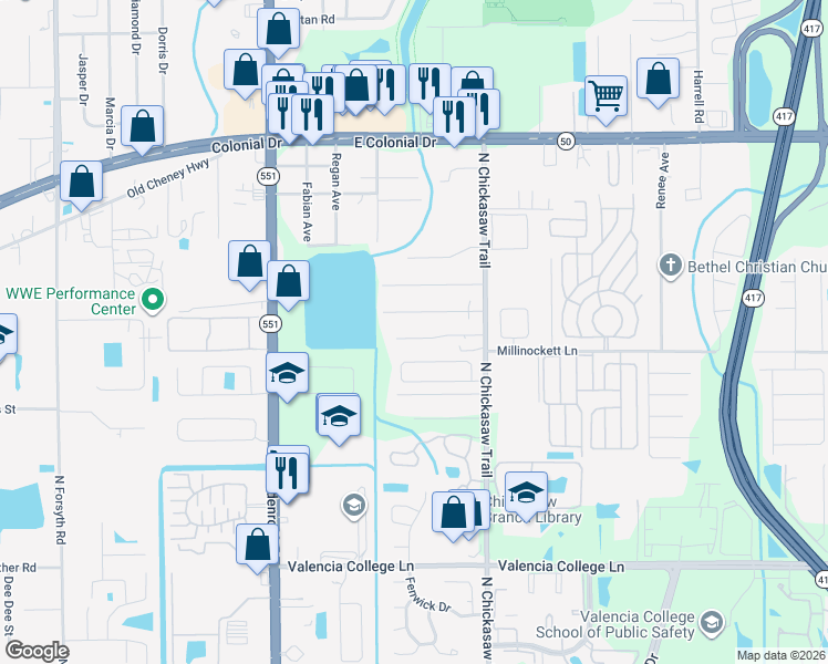 map of restaurants, bars, coffee shops, grocery stores, and more near 7839 Antibes Court in Orlando