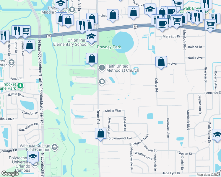 map of restaurants, bars, coffee shops, grocery stores, and more near 10103 Vista Cove Lane in Orlando