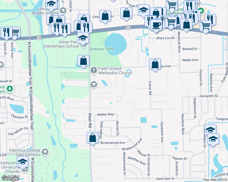 map of restaurants, bars, coffee shops, grocery stores, and more near 10243 Vista Cove Lane in Orlando