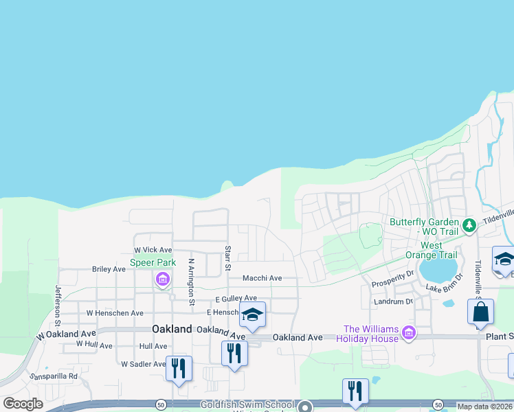 map of restaurants, bars, coffee shops, grocery stores, and more near 100 Millholland Street in Oakland