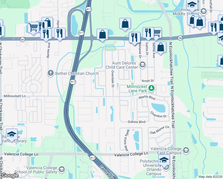 map of restaurants, bars, coffee shops, grocery stores, and more near 1109 Constantine Street in Orlando