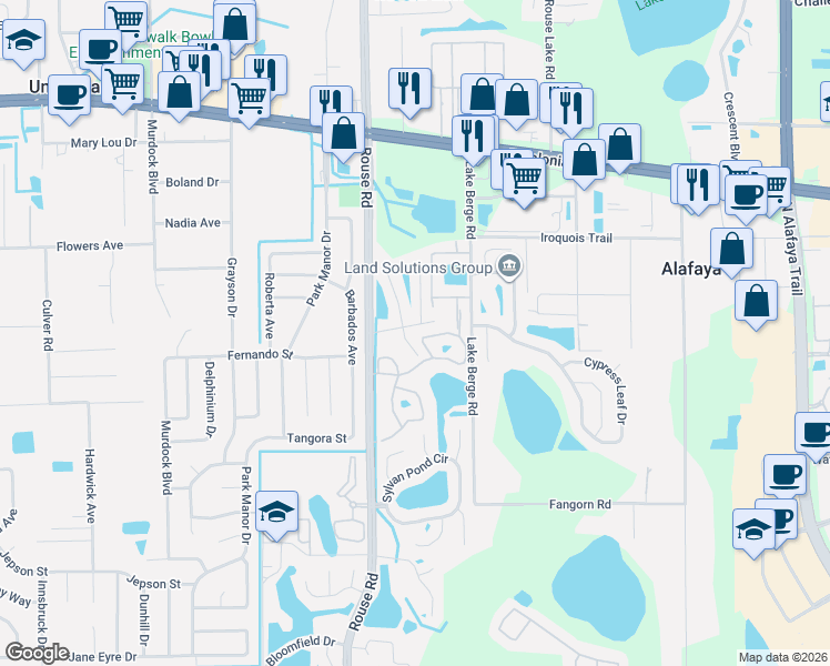 map of restaurants, bars, coffee shops, grocery stores, and more near 11250 Point Sylvan Circle in Orlando