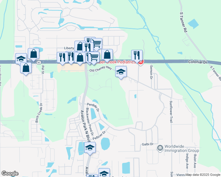 map of restaurants, bars, coffee shops, grocery stores, and more near 1745 Lalique Lane in Orlando