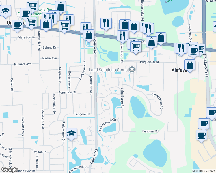 map of restaurants, bars, coffee shops, grocery stores, and more near 11250 Point Sylvan Circle in Orlando
