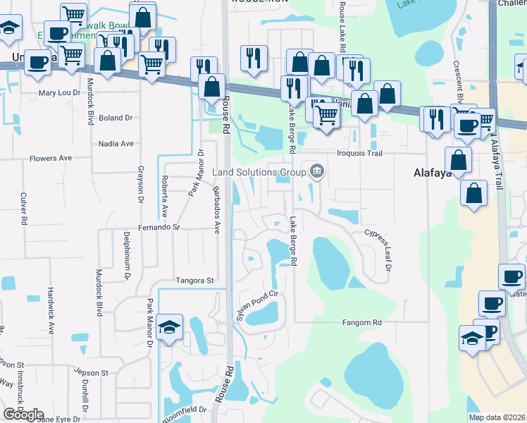 map of restaurants, bars, coffee shops, grocery stores, and more near 11250 Point Sylvan Circle in Orlando