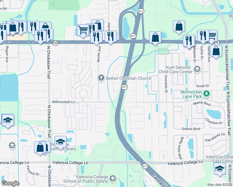 map of restaurants, bars, coffee shops, grocery stores, and more near 1137 Easton Street in Orlando