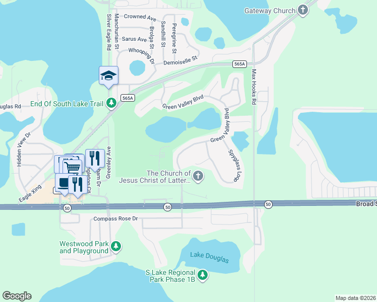 map of restaurants, bars, coffee shops, grocery stores, and more near 14525 Sawgrass Drive in Clermont