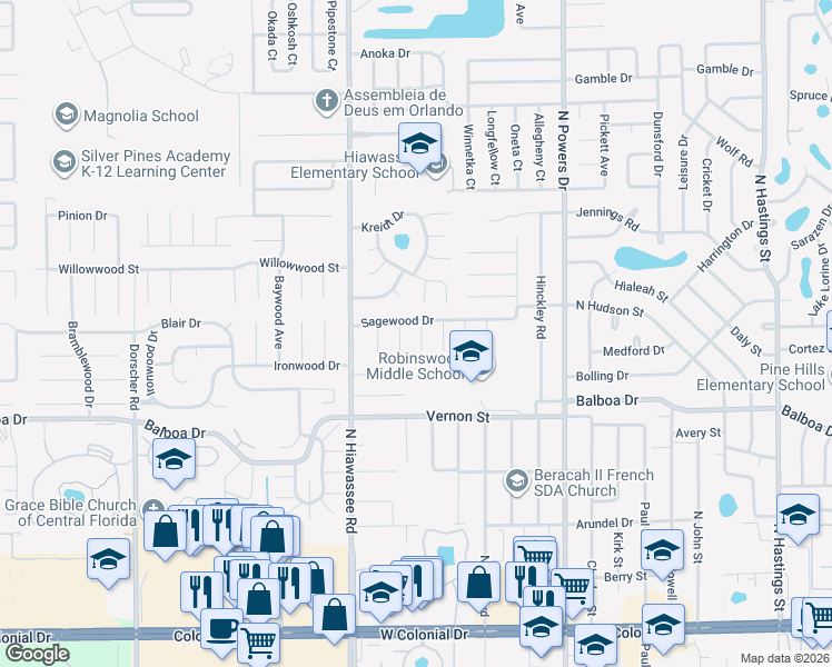 map of restaurants, bars, coffee shops, grocery stores, and more near 1735 Limewood Lane in Orlando