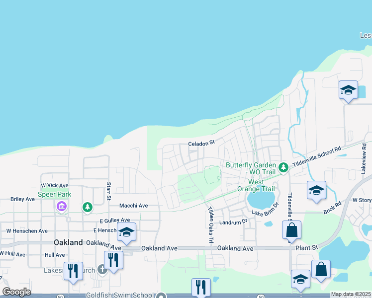 map of restaurants, bars, coffee shops, grocery stores, and more near 1037 Celadon Street in Winter Garden