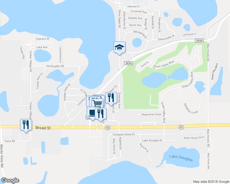 map of restaurants, bars, coffee shops, grocery stores, and more near 1211 Stoneham Drive in Groveland
