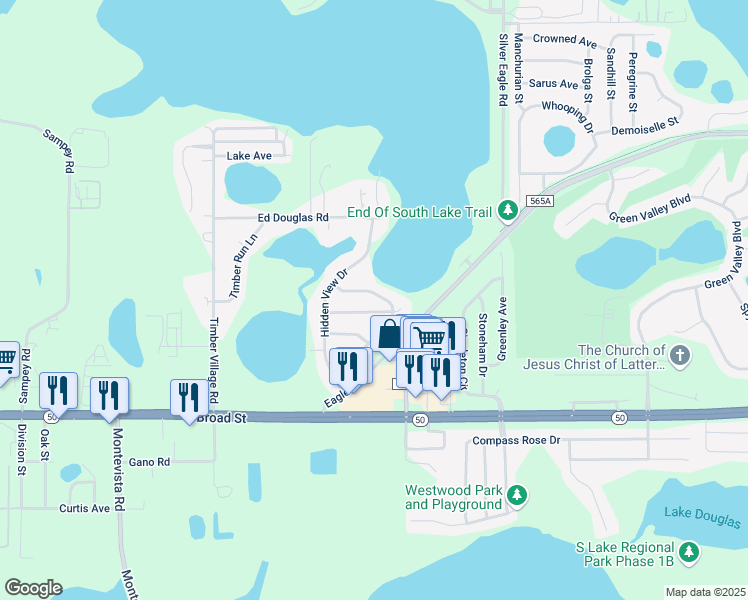 map of restaurants, bars, coffee shops, grocery stores, and more near 310 Country Lakes Circle in Groveland