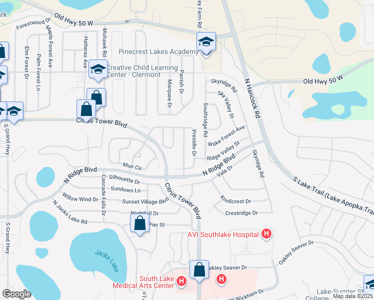 map of restaurants, bars, coffee shops, grocery stores, and more near 133 Pacific Avenue in Clermont