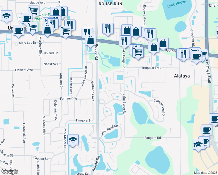 map of restaurants, bars, coffee shops, grocery stores, and more near 1130 Isadore Drive in Orlando