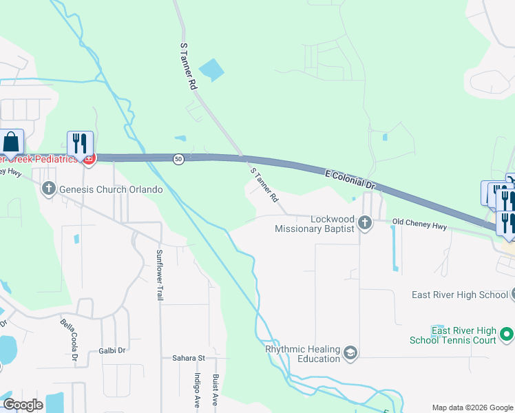 map of restaurants, bars, coffee shops, grocery stores, and more near 15819 Old Cheney Highway in Orlando