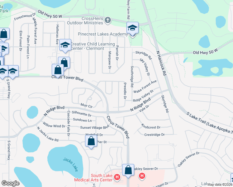 map of restaurants, bars, coffee shops, grocery stores, and more near 128 Pacific Avenue in Clermont