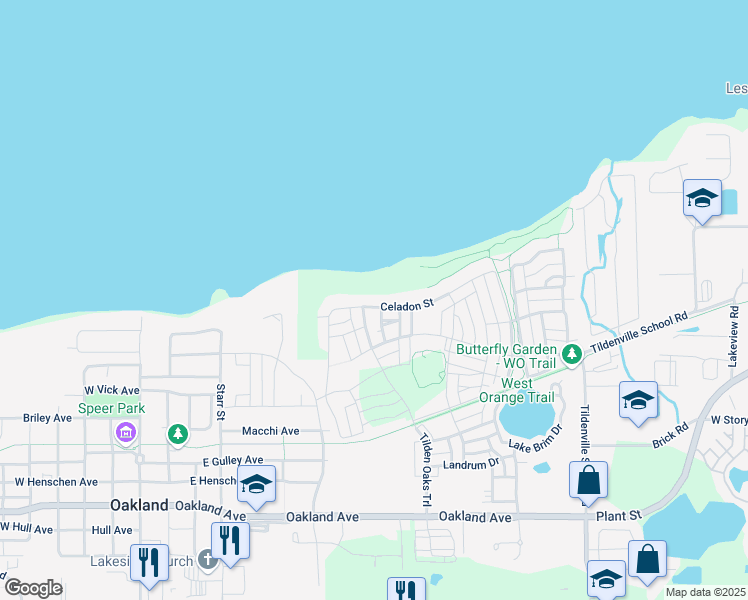map of restaurants, bars, coffee shops, grocery stores, and more near 1037 Celadon Street in Winter Garden