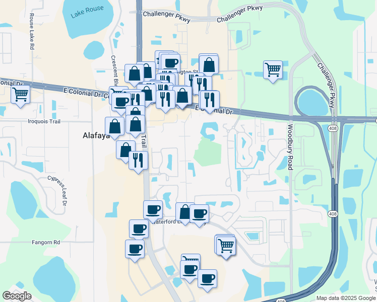 map of restaurants, bars, coffee shops, grocery stores, and more near 1356 Sophie Boulevard in Orlando