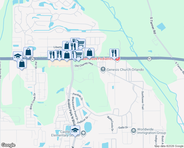 map of restaurants, bars, coffee shops, grocery stores, and more near 1626 Lalique Lane in Orlando