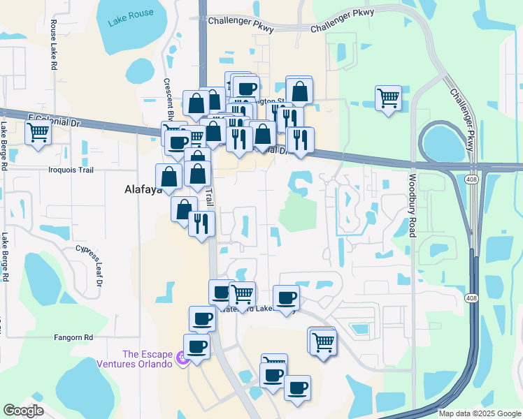 map of restaurants, bars, coffee shops, grocery stores, and more near 1356 Sophie Boulevard in Orlando