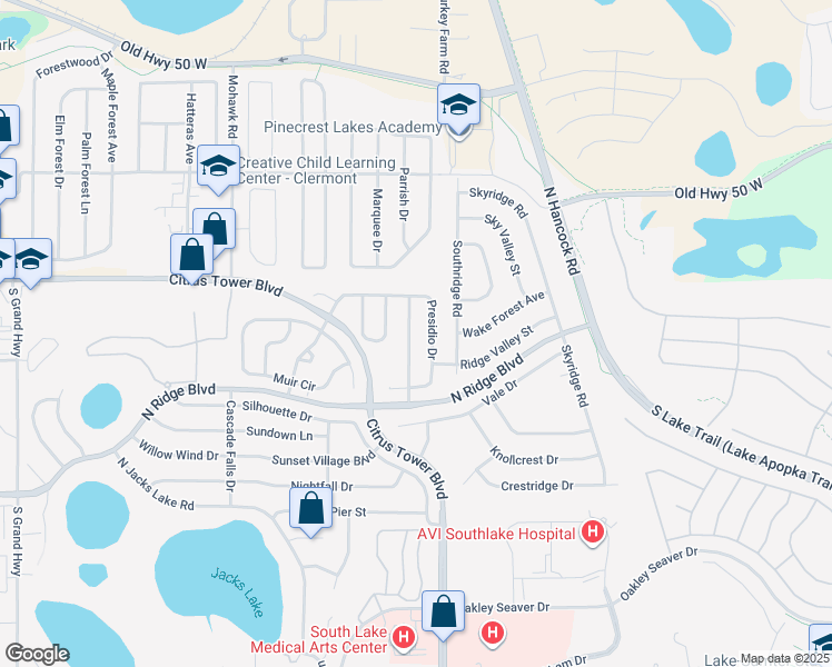 map of restaurants, bars, coffee shops, grocery stores, and more near 133 Pacific Avenue in Clermont