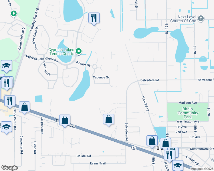 map of restaurants, bars, coffee shops, grocery stores, and more near 17936 Camargo Lane in Orlando