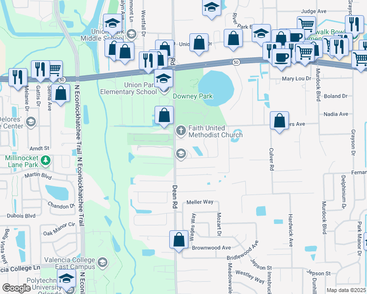 map of restaurants, bars, coffee shops, grocery stores, and more near 1233 Tino Court in Orlando